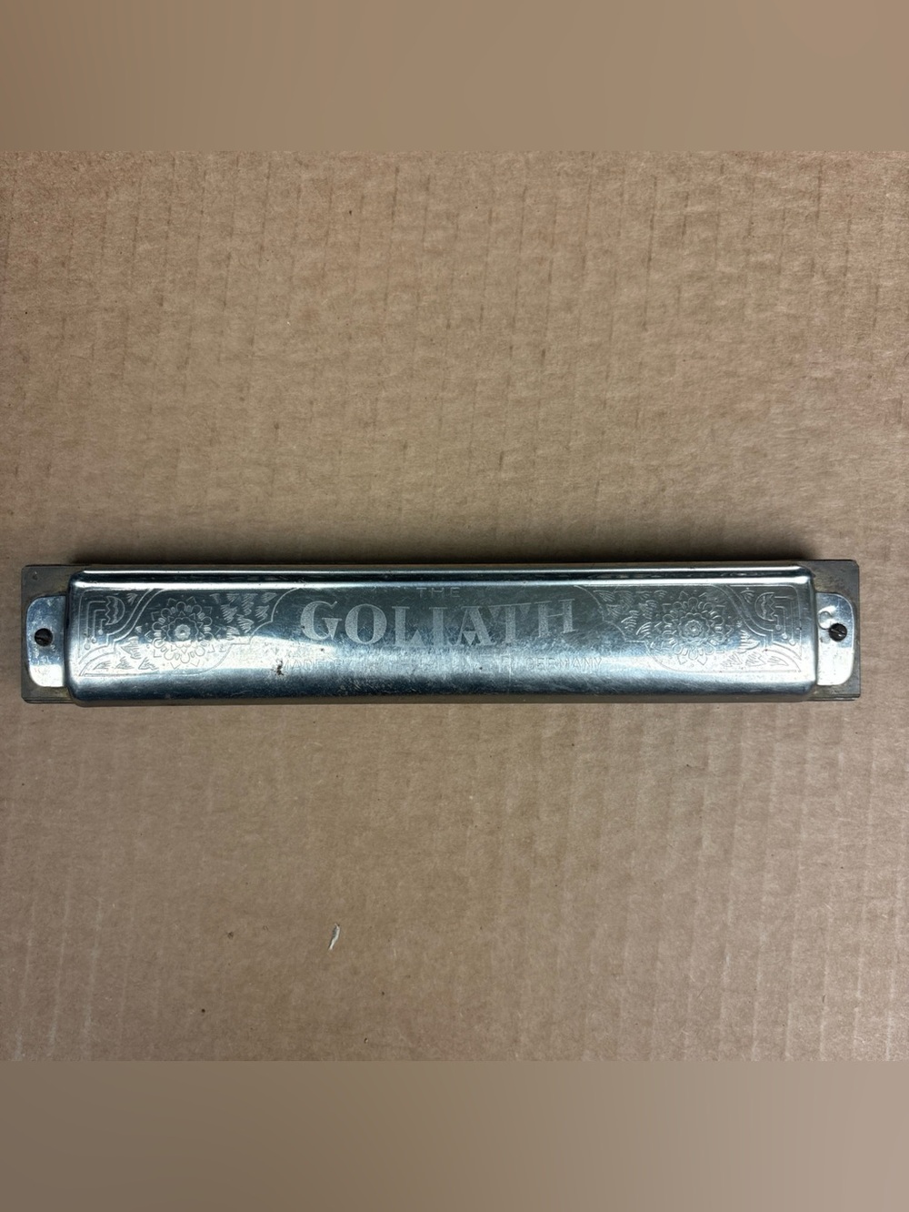 Hohner Goliath Harmonica Germany Engraved Floral Collectible Music Instrument